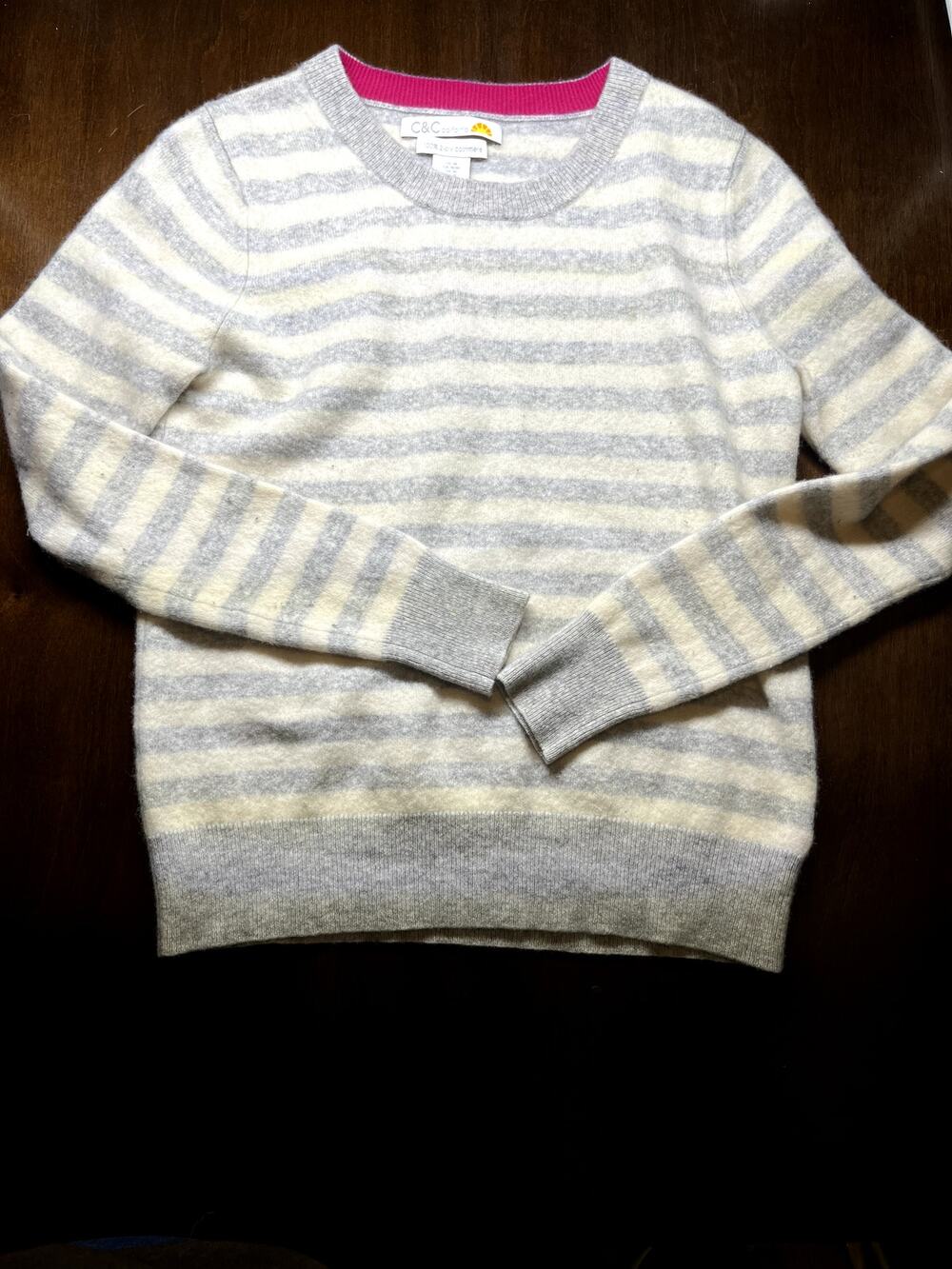 C&C California Cashmere Striped Sweater M Gray Cream Preppy Cozy Knitozy Knit